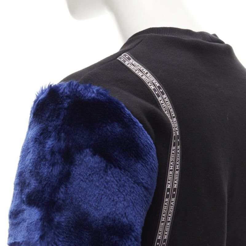 Nasir Mazhar NASIR MAZHAR black velvet print blue faux fur sleeve cropped sweatshirt S Size ONE SIZE - 2 Thumbnail