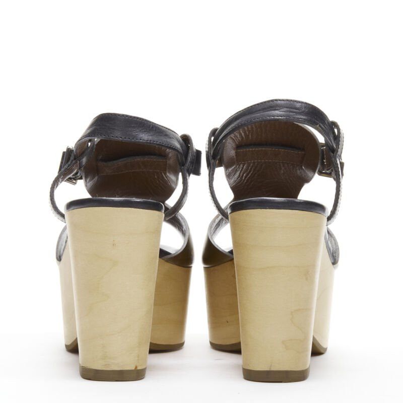 MARNI brown black wooden platform wedged sandals EU37