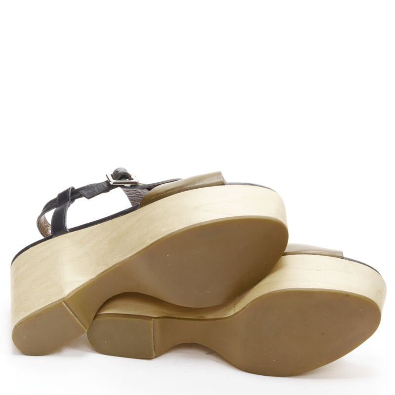 MARNI brown black wooden platform wedged sandals EU37