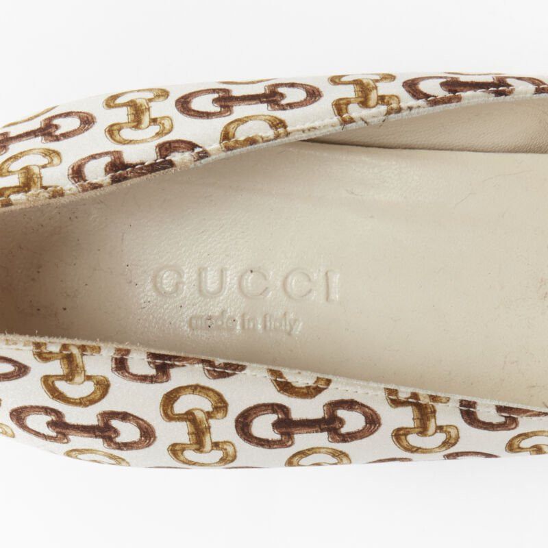 Gucci GUCCIN Vintage white leather trim brown horsebit bamboo print satin pump EU36 C Size US 6 / IT 36 - 9 Thumbnail