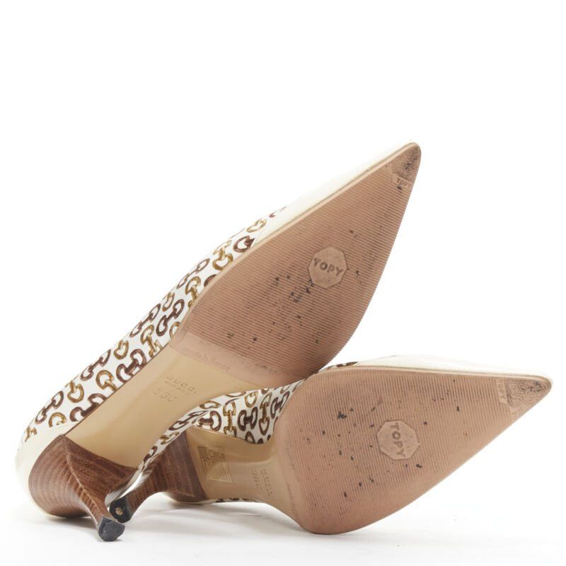 Gucci GUCCIN Vintage white leather trim brown horsebit bamboo print satin pump EU36 C Size US 6 / IT 36 - 11 Thumbnail