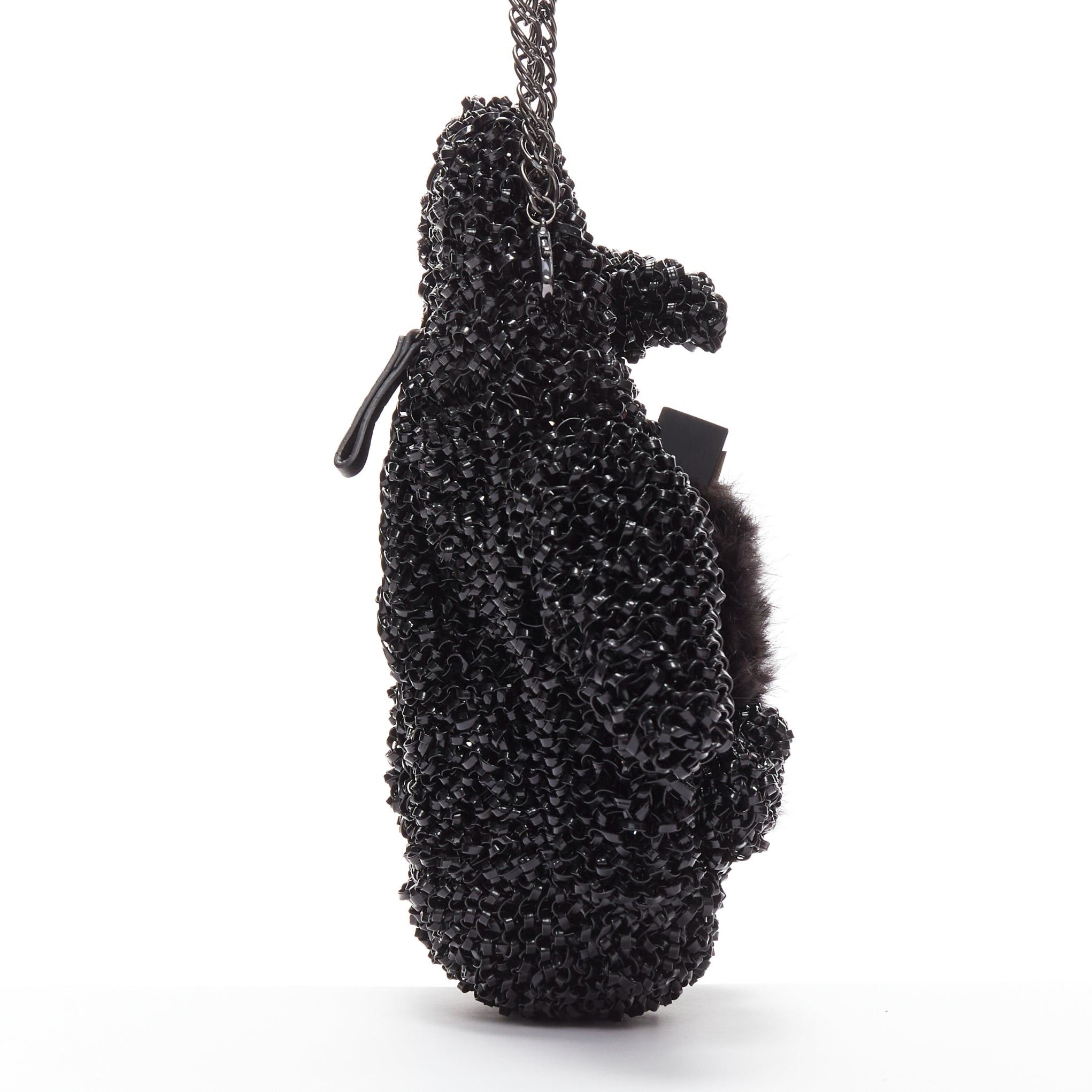 ANTEPRIMA rare ANTEPRIMA Wire Bag black fur belly woven acrylic penguin chain crossbody Size ONE SIZE - 4 Thumbnail
