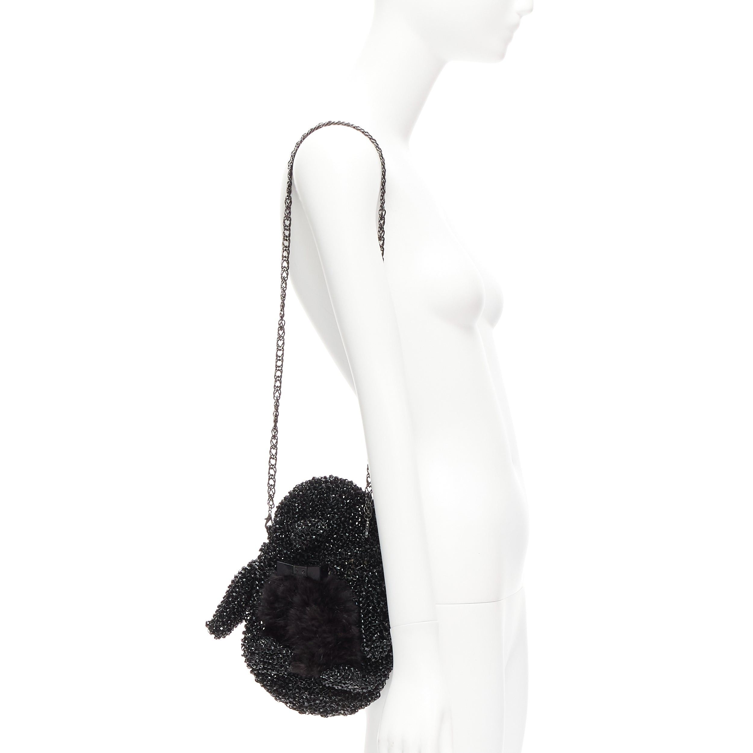 ANTEPRIMA rare ANTEPRIMA Wire Bag black fur belly woven acrylic penguin chain crossbody Size ONE SIZE - 2 Thumbnail