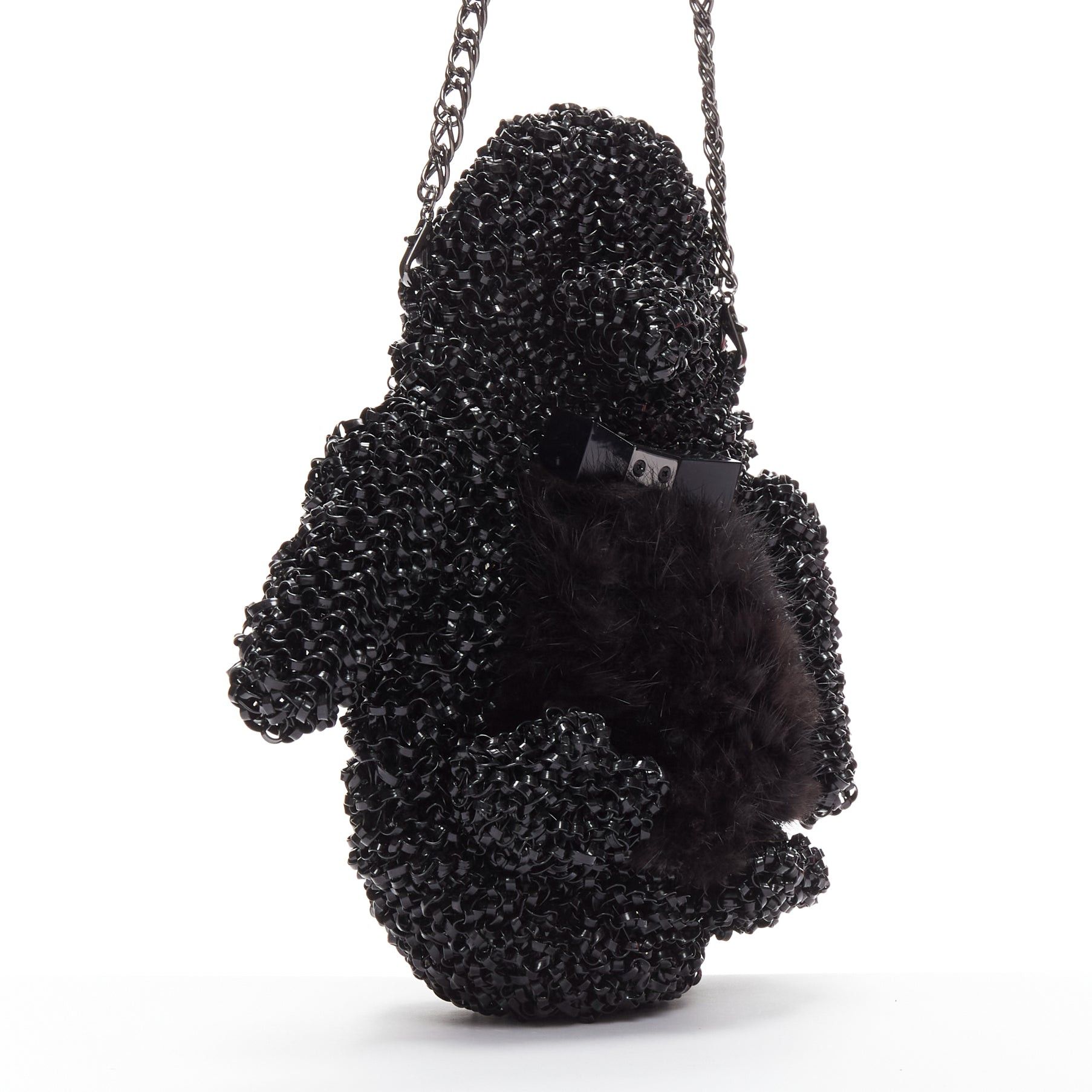 ANTEPRIMA rare ANTEPRIMA Wire Bag black fur belly woven acrylic penguin chain crossbody Size ONE SIZE - 3 Thumbnail