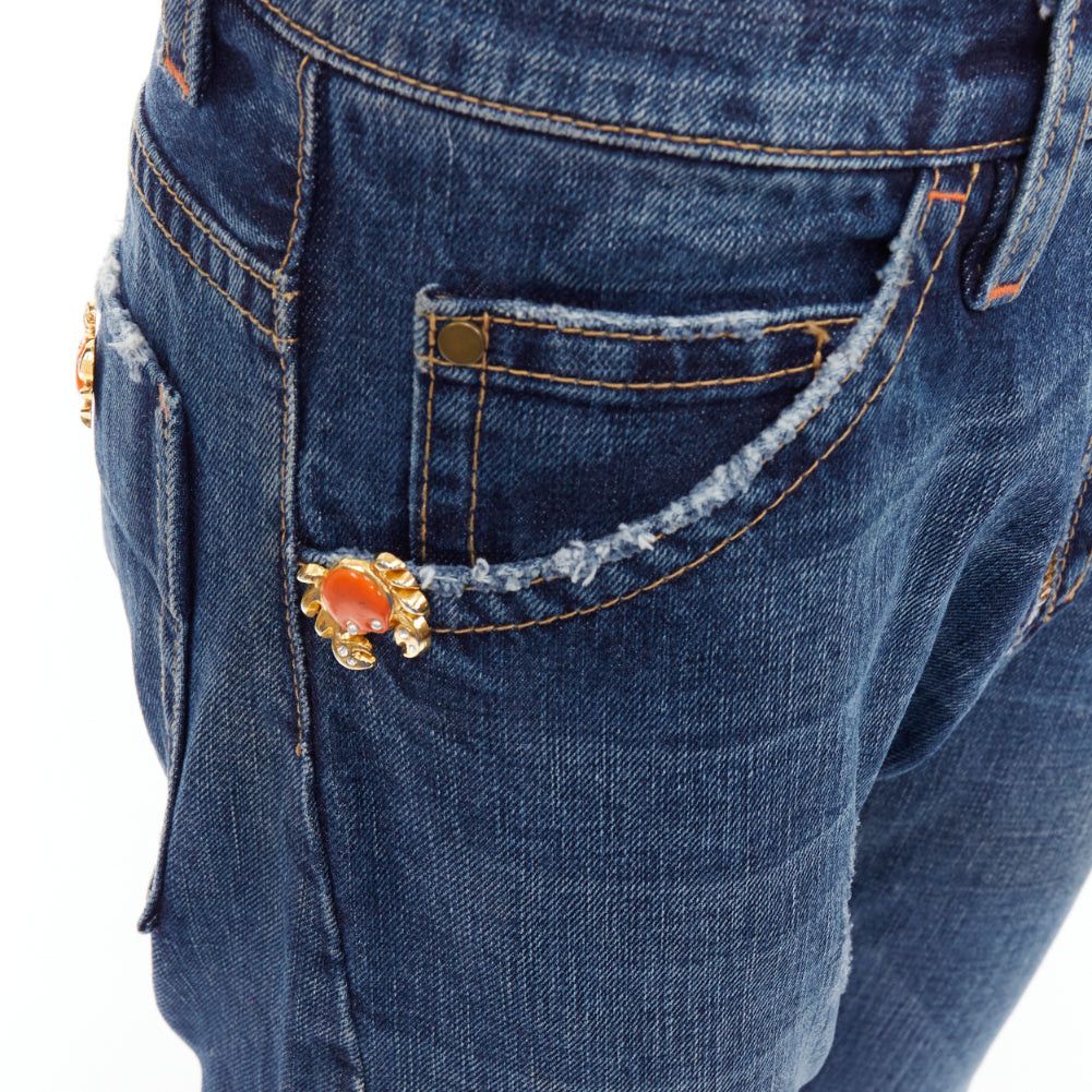 Dsquared2 DSQUARED2 Vintage orange crab button logo blue denim cropped jeans IT38 XS Size 26" / US 2 / IT 38 - 7 Thumbnail