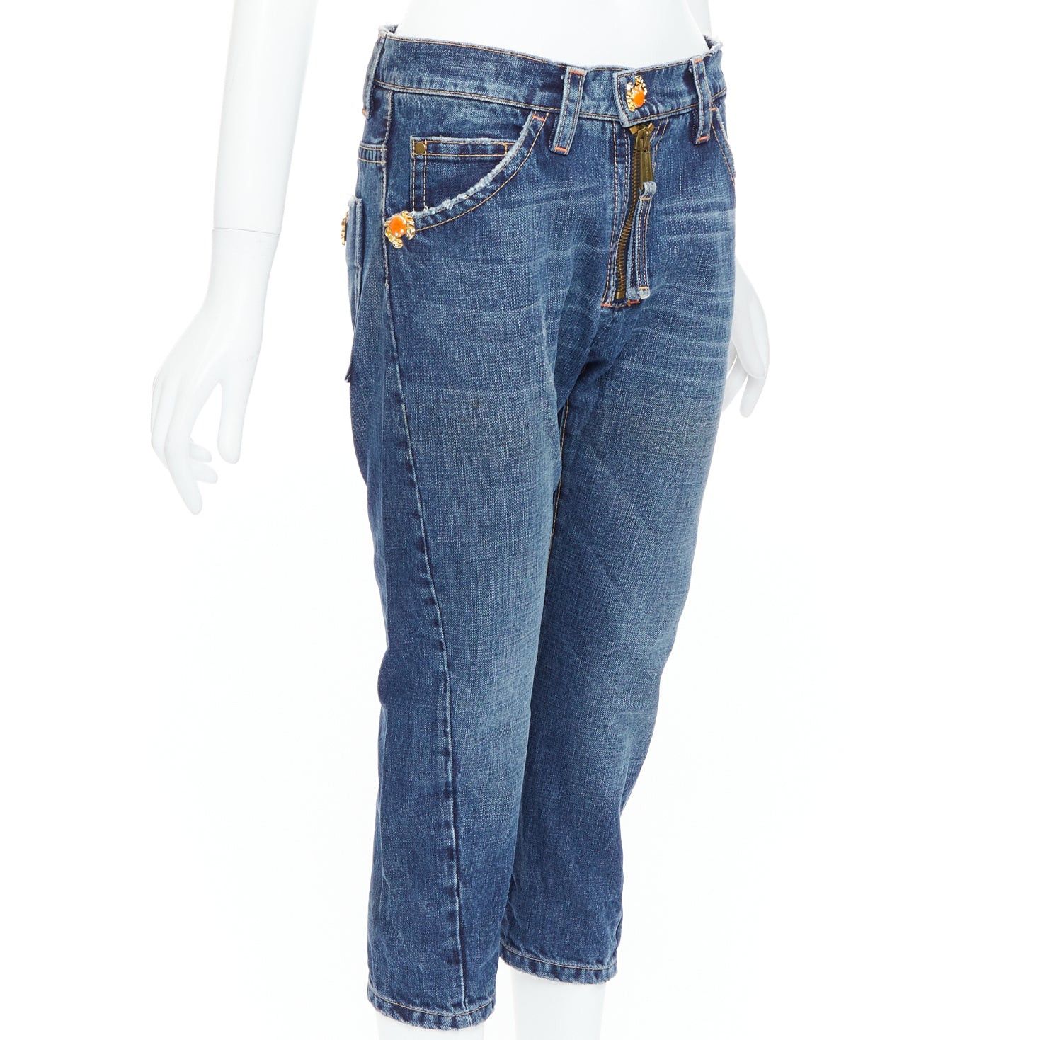Dsquared2 DSQUARED2 Vintage orange crab button logo blue denim cropped jeans IT38 XS Size 26" / US 2 / IT 38 - 3 Thumbnail