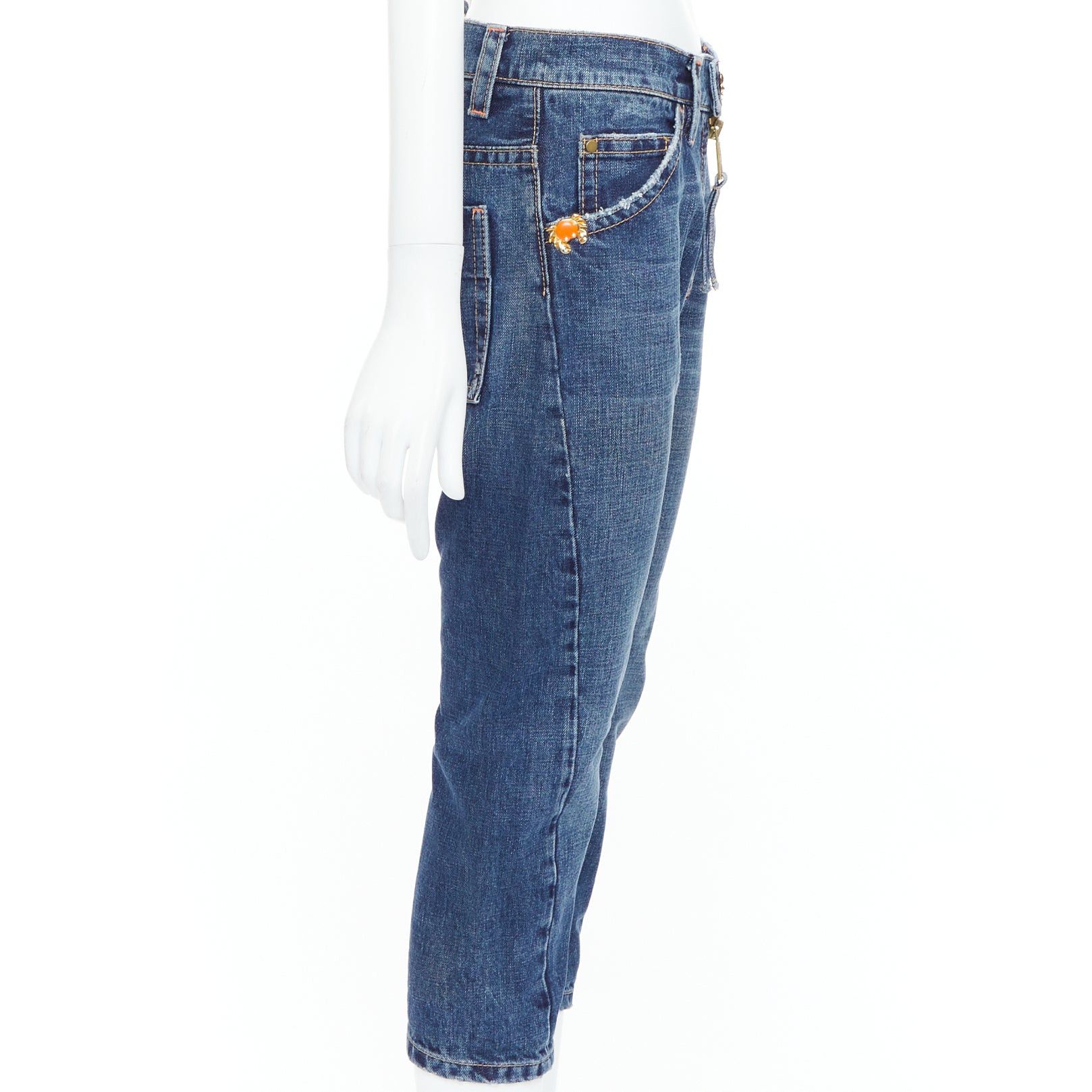 Dsquared2 DSQUARED2 Vintage orange crab button logo blue denim cropped jeans IT38 XS Size 26" / US 2 / IT 38 - 4 Thumbnail