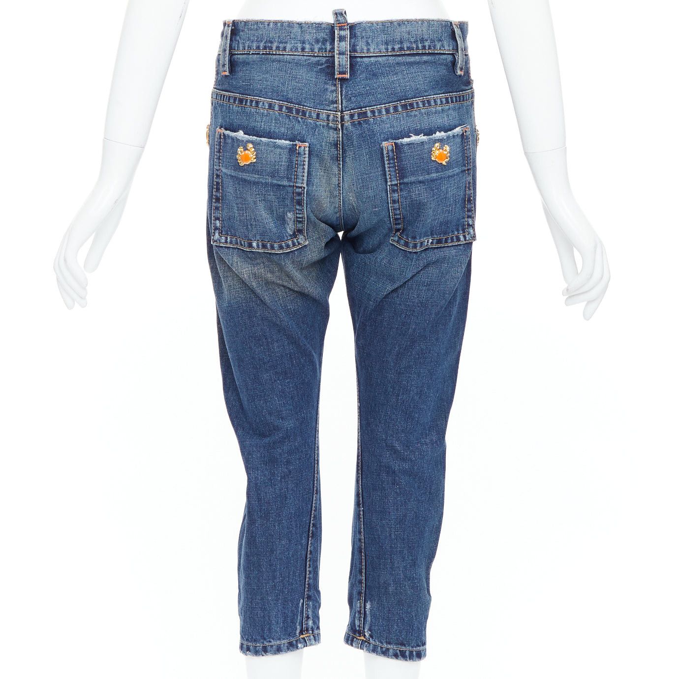 Dsquared2 DSQUARED2 Vintage orange crab button logo blue denim cropped jeans IT38 XS Size 26" / US 2 / IT 38 - 5 Thumbnail