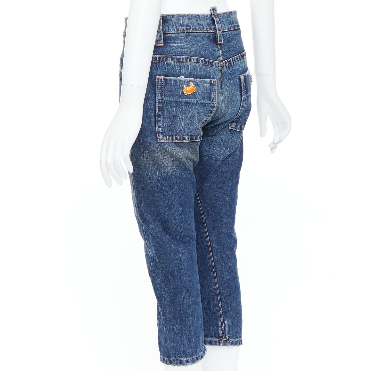 Dsquared2 DSQUARED2 Vintage orange crab button logo blue denim cropped jeans IT38 XS Size 26" / US 2 / IT 38 - 6 Thumbnail