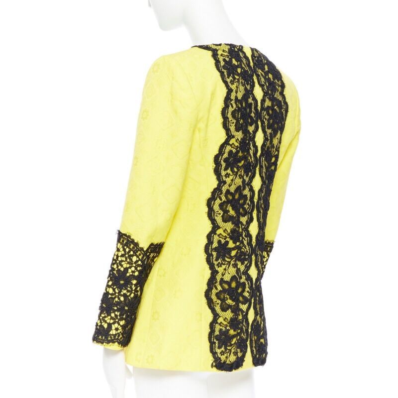Christian Lacroix CHRISTIAN LACROIX yellow cotton floral jacquard black lace padded jacket FR40 Size M / US 6-8 / IT 42-44 - 7 Thumbnail