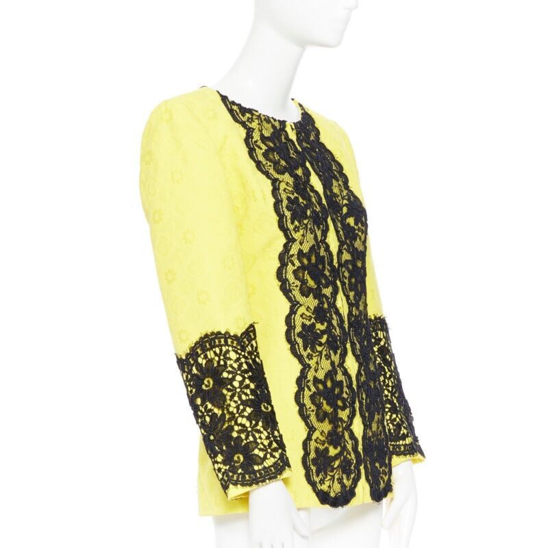 Christian Lacroix CHRISTIAN LACROIX yellow cotton floral jacquard black lace padded jacket FR40 Size M / US 6-8 / IT 42-44 - 4 Thumbnail