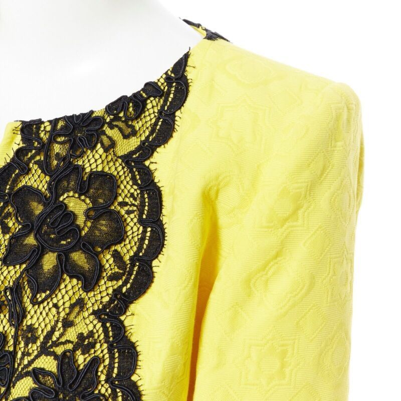 Christian Lacroix CHRISTIAN LACROIX yellow cotton floral jacquard black lace padded jacket FR40 Size M / US 6-8 / IT 42-44 - 8 Thumbnail