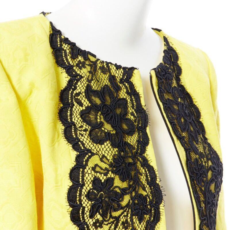 Christian Lacroix CHRISTIAN LACROIX yellow cotton floral jacquard black lace padded jacket FR40 Size M / US 6-8 / IT 42-44 - 9 Thumbnail