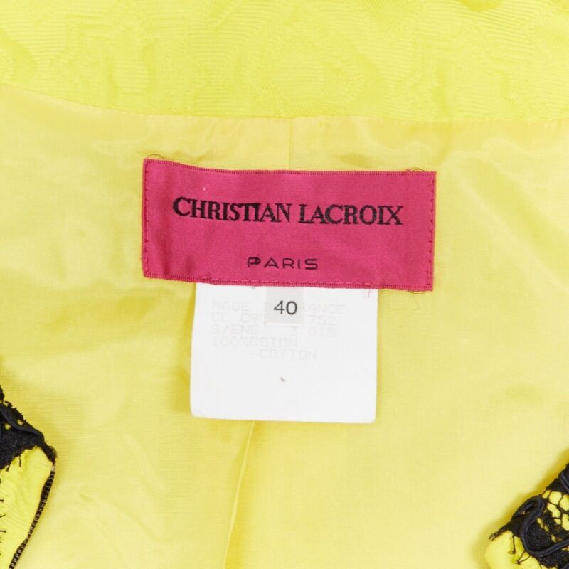 Christian Lacroix CHRISTIAN LACROIX yellow cotton floral jacquard black lace padded jacket FR40 Size M / US 6-8 / IT 42-44 - 10 Thumbnail