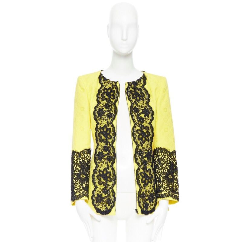 Christian Lacroix CHRISTIAN LACROIX yellow cotton floral jacquard black lace padded jacket FR40 Size M / US 6-8 / IT 42-44 - 3 Thumbnail