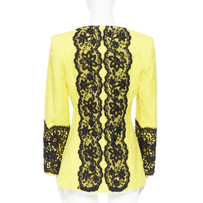 Christian Lacroix CHRISTIAN LACROIX yellow cotton floral jacquard black lace padded jacket FR40 Size M / US 6-8 / IT 42-44 - 6 Thumbnail
