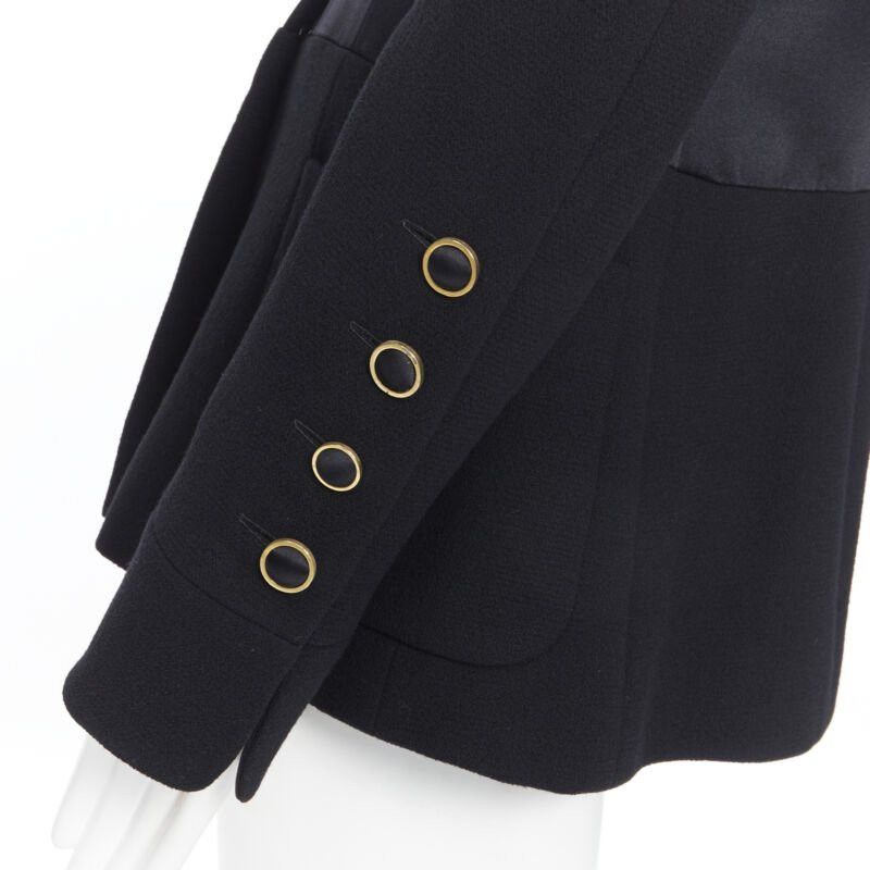 Chanel CHANEL black silk satin crepe 4 pockets gold high collar mandarin jacket FR42 Size L / US 10 / IT 46 - 7 Thumbnail