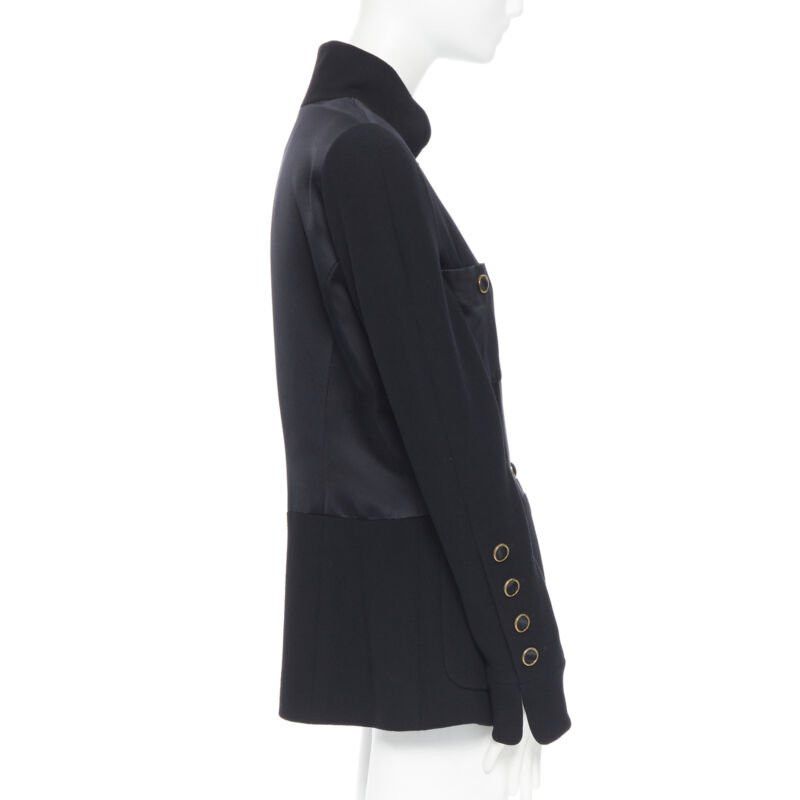 Chanel CHANEL black silk satin crepe 4 pockets gold high collar mandarin jacket FR42 Size L / US 10 / IT 46 - 4 Thumbnail