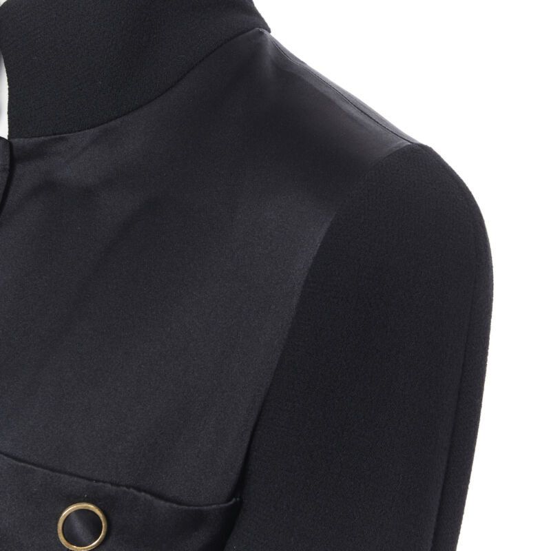Chanel CHANEL black silk satin crepe 4 pockets gold high collar mandarin jacket FR42 Size L / US 10 / IT 46 - 8 Thumbnail