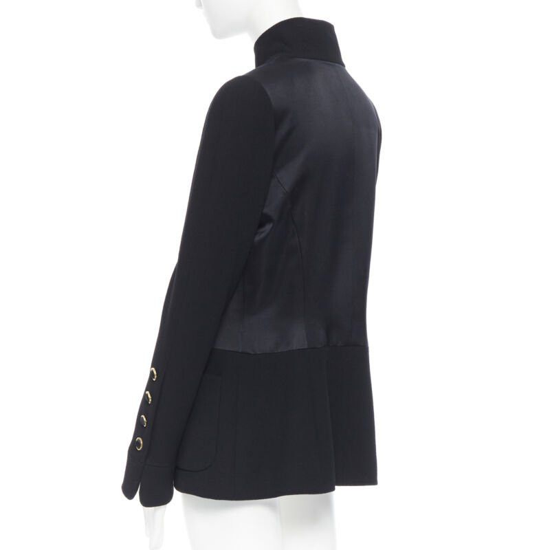 Chanel CHANEL black silk satin crepe 4 pockets gold high collar mandarin jacket FR42 Size L / US 10 / IT 46 - 6 Thumbnail