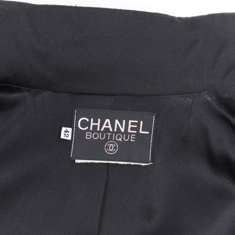 Chanel CHANEL black silk satin crepe 4 pockets gold high collar mandarin jacket FR42 Size L / US 10 / IT 46 - 10 Thumbnail