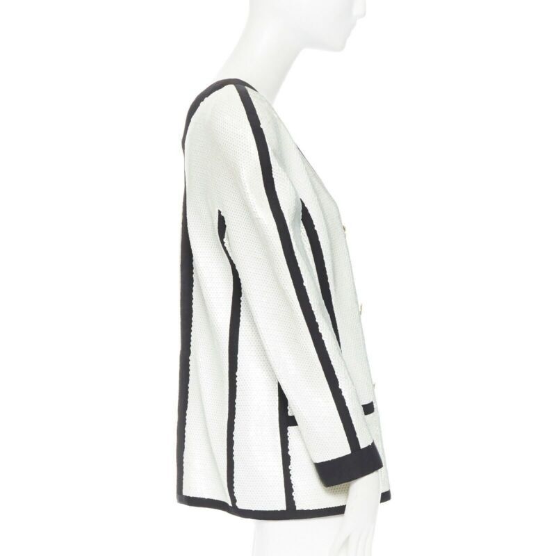 Chanel runway CHANEL SS91 white sequin black grosgrain trim scuba zipper jacket FR44 Size XL / US 12-14 / IT 48-50 - 4 Thumbnail