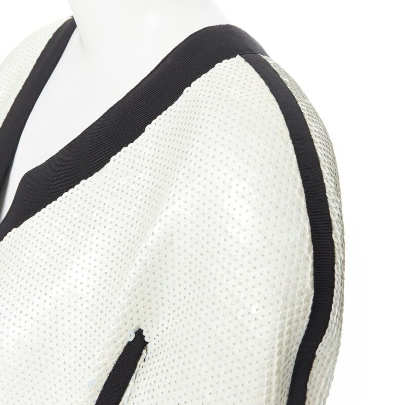 Chanel runway CHANEL SS91 white sequin black grosgrain trim scuba zipper jacket FR44 Size XL / US 12-14 / IT 48-50 - 8 Thumbnail