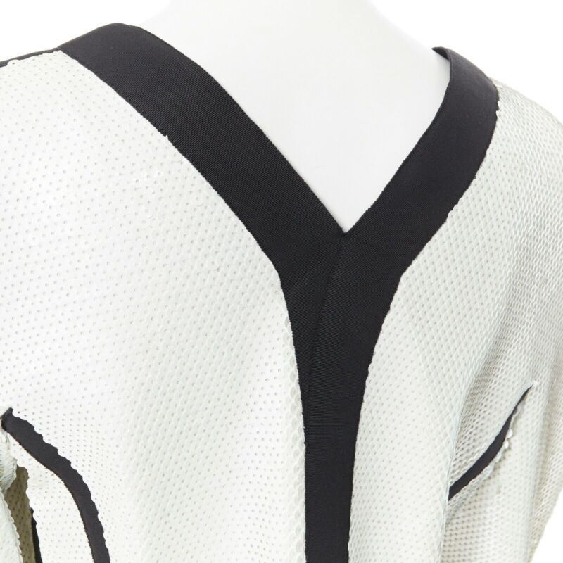 Chanel runway CHANEL SS91 white sequin black grosgrain trim scuba zipper jacket FR44 Size XL / US 12-14 / IT 48-50 - 10 Thumbnail