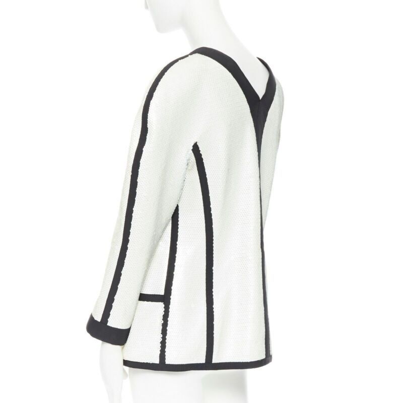 Chanel runway CHANEL SS91 white sequin black grosgrain trim scuba zipper jacket FR44 Size XL / US 12-14 / IT 48-50 - 6 Thumbnail