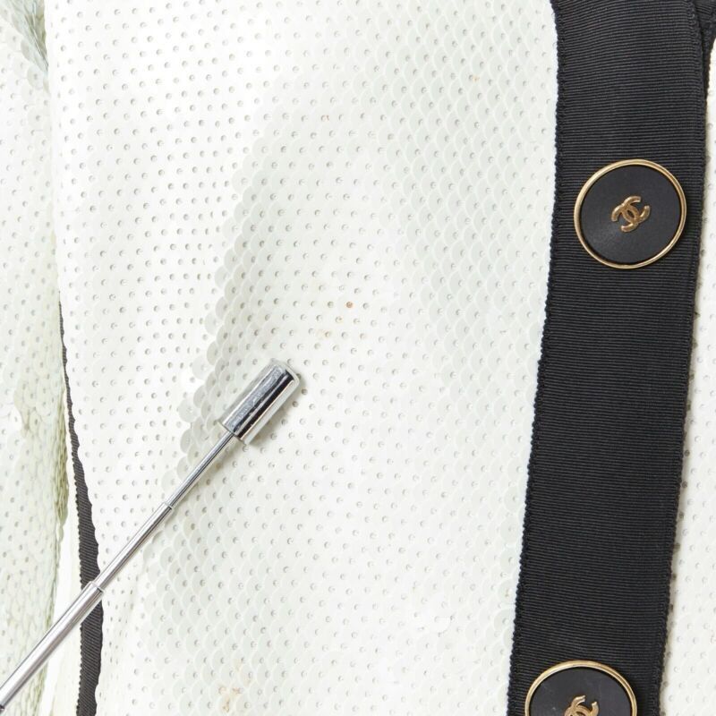 Chanel runway CHANEL SS91 white sequin black grosgrain trim scuba zipper jacket FR44 Size XL / US 12-14 / IT 48-50 - 7 Thumbnail