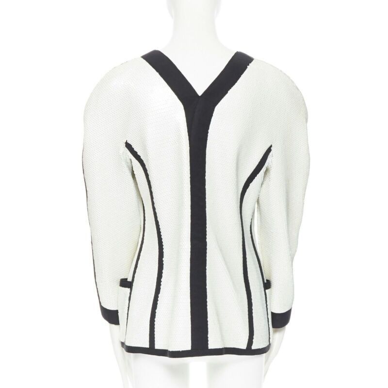 Chanel runway CHANEL SS91 white sequin black grosgrain trim scuba zipper jacket FR44 Size XL / US 12-14 / IT 48-50 - 5 Thumbnail