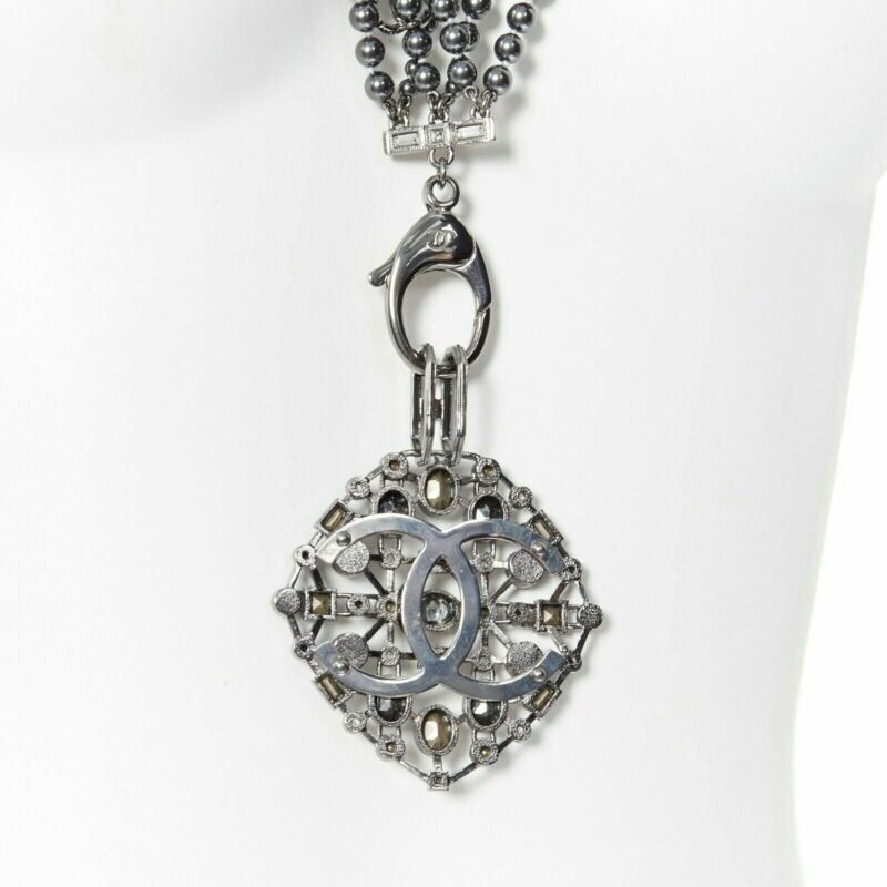 Chanel new CHANEL black triple strand pearl strass crystal clasp CC pendent necklace Size ONE SIZE - 5 Thumbnail
