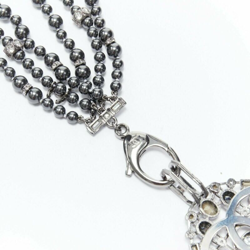 Chanel new CHANEL black triple strand pearl strass crystal clasp CC pendent necklace Size ONE SIZE - 7 Thumbnail