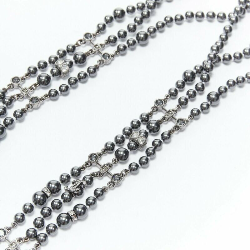 Chanel new CHANEL black triple strand pearl strass crystal clasp CC pendent necklace Size ONE SIZE - 8 Thumbnail