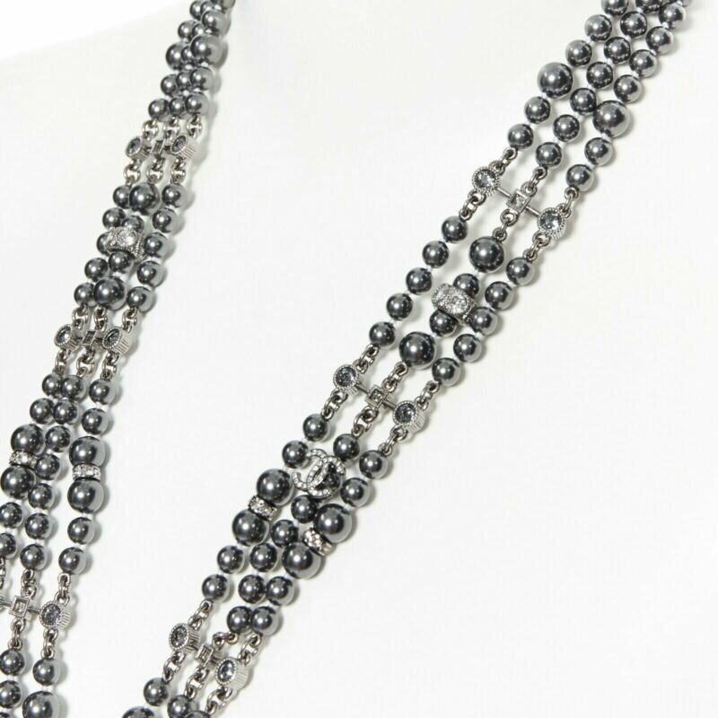 Chanel new CHANEL black triple strand pearl strass crystal clasp CC pendent necklace Size ONE SIZE - 3 Thumbnail