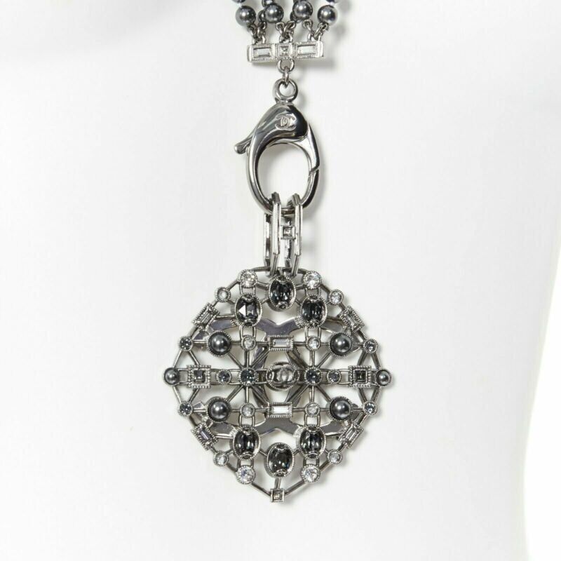 Chanel new CHANEL black triple strand pearl strass crystal clasp CC pendent necklace Size ONE SIZE - 4 Thumbnail