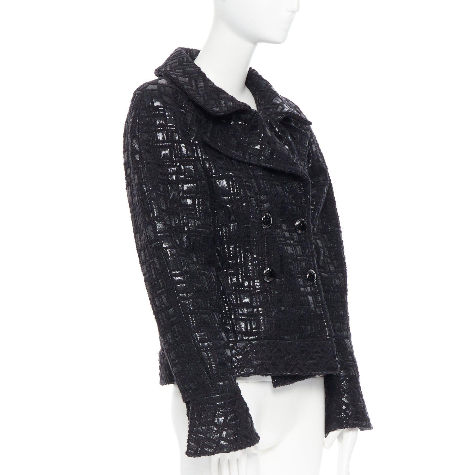 Chanel runway CHANEL 13A cyber tweed bomber sleeve double breasted black jacket FR36 Size S / US 4 / IT 40 - 3 Thumbnail