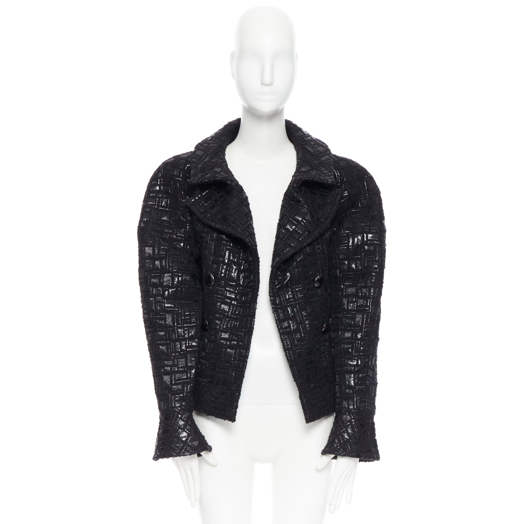Chanel runway CHANEL 13A cyber tweed bomber sleeve double breasted black jacket FR36 Size S / US 4 / IT 40 - 11 Thumbnail