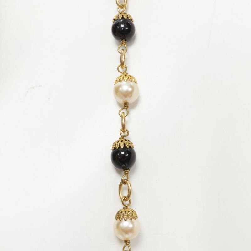 CHANEL Vintage Haute Couture Goosens Lion head black faux pearl sautoir neckace