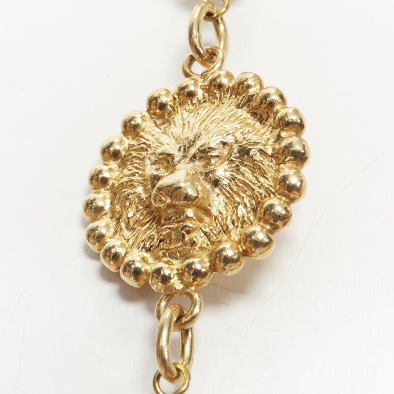 CHANEL Vintage Haute Couture Goosens Lion head black faux pearl sautoir neckace