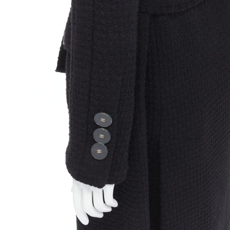 Chanel CHANEL 17A Paris Cosmopolite black tweed CC button 4-pocket belted coat FR44 XL Size XL / US 12-14 / IT 48-50 - 10 Thumbnail