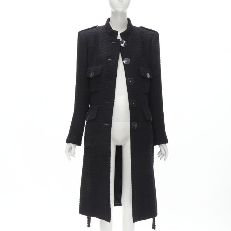 Chanel CHANEL 17A Paris Cosmopolite black tweed CC button 4-pocket belted coat FR44 XL Size XL / US 12-14 / IT 48-50 - 3 Thumbnail