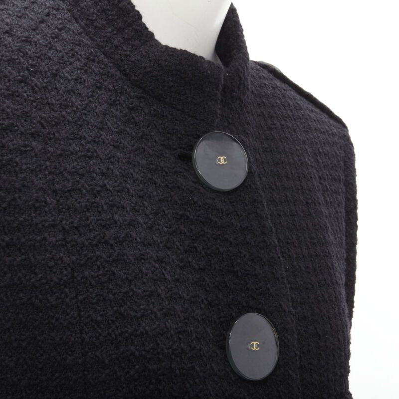 Chanel CHANEL 17A Paris Cosmopolite black tweed CC button 4-pocket belted coat FR44 XL Size XL / US 12-14 / IT 48-50 - 2 Thumbnail