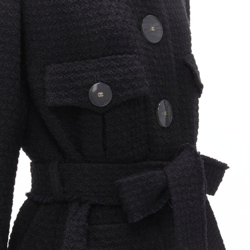 Chanel CHANEL 17A Paris Cosmopolite black tweed CC button 4-pocket belted coat FR44 XL Size XL / US 12-14 / IT 48-50 - 8 Thumbnail