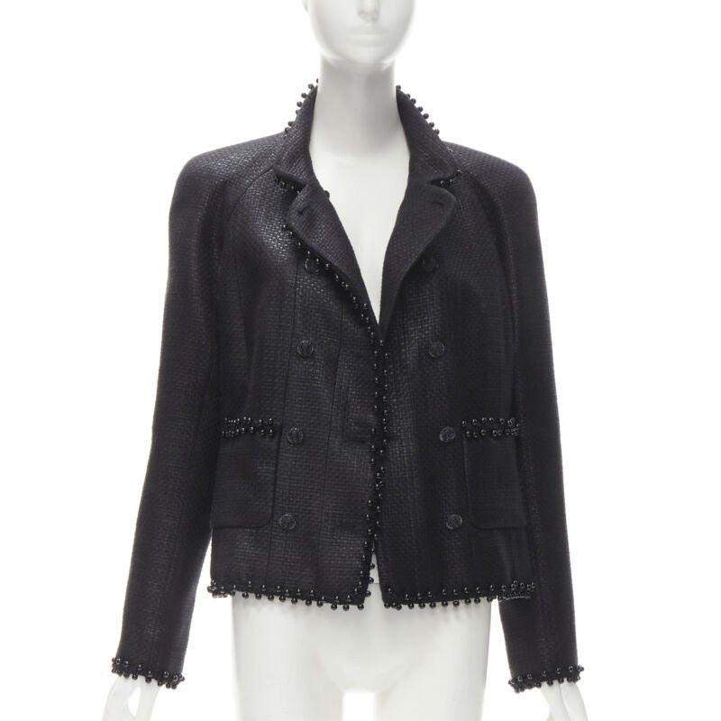 Chanel CHANEL lattice lacquered tweed bead embellished Lion CC button jacket FR42 L Size L / US 10 / IT 46 - 3 Thumbnail