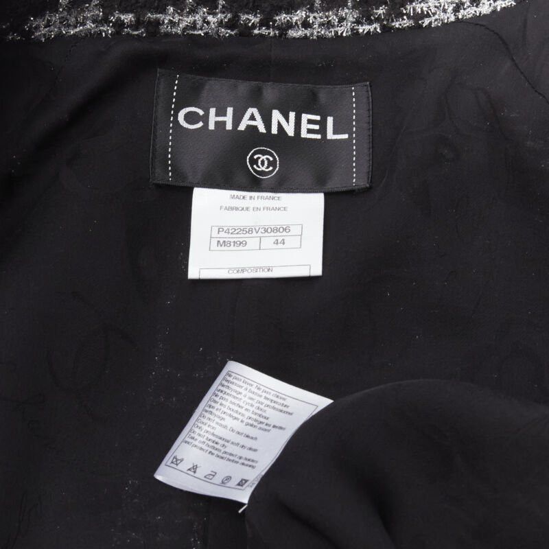 Chanel CHANEL 11A Fantasy Tweed black silver checkered asymmetric collar jacket FR44 XL Size XL / US 12-14 / IT 48-50 - 12 Thumbnail