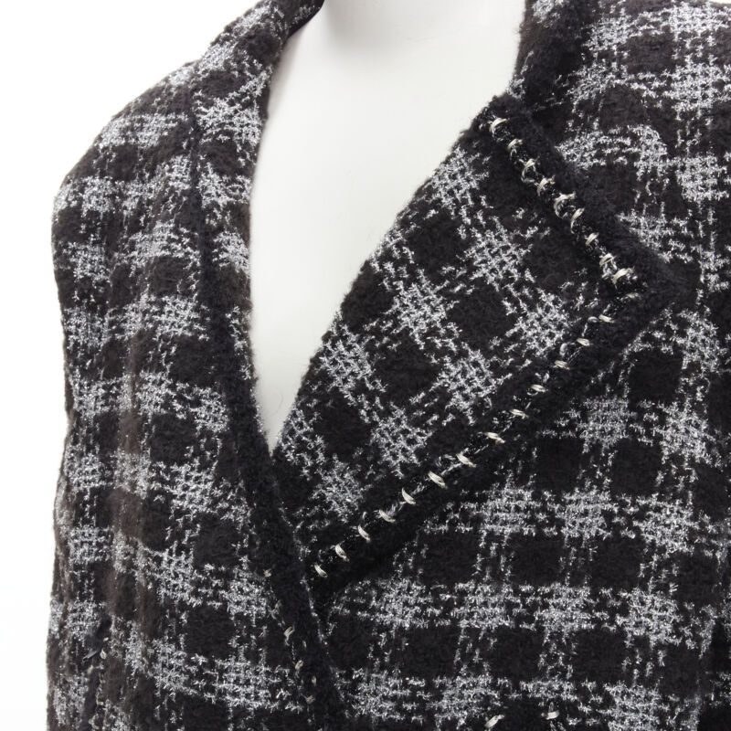 Chanel CHANEL 11A Fantasy Tweed black silver checkered asymmetric collar jacket FR44 XL Size XL / US 12-14 / IT 48-50 - 7 Thumbnail