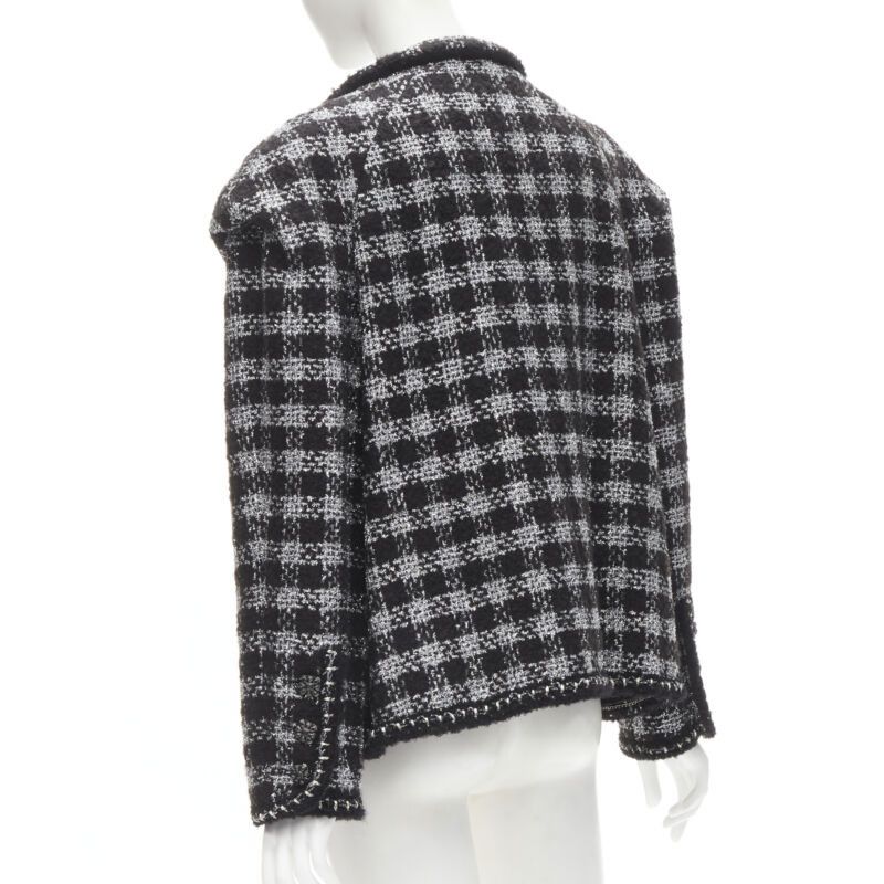 Chanel CHANEL 11A Fantasy Tweed black silver checkered asymmetric collar jacket FR44 XL Size XL / US 12-14 / IT 48-50 - 8 Thumbnail