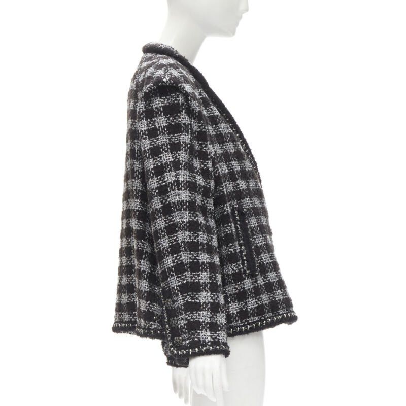 Chanel CHANEL 11A Fantasy Tweed black silver checkered asymmetric collar jacket FR44 XL Size XL / US 12-14 / IT 48-50 - 5 Thumbnail