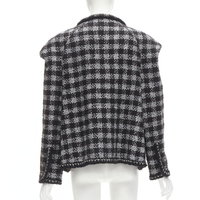 Chanel CHANEL 11A Fantasy Tweed black silver checkered asymmetric collar jacket FR44 XL Size XL / US 12-14 / IT 48-50 - 6 Thumbnail